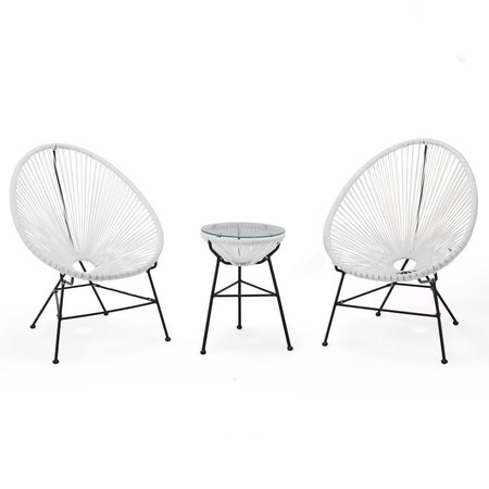 PATIO TRASERO Montara Modern Outdoor Acapulco Lounge Patio Set with Glass Top Table, White - 3 Piece PA2451792